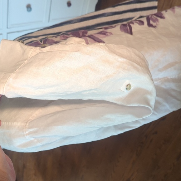 White /Purple 100% Linen Stripes And Floral Print Button Down Tunic Shirt Sz 16 - Picture 4 of 10